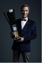 Bill Nye holding a 3U LightSail CubeSat model