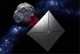 Artist concept of NASA’s Near Earth Asteroid Scout solar sail mission